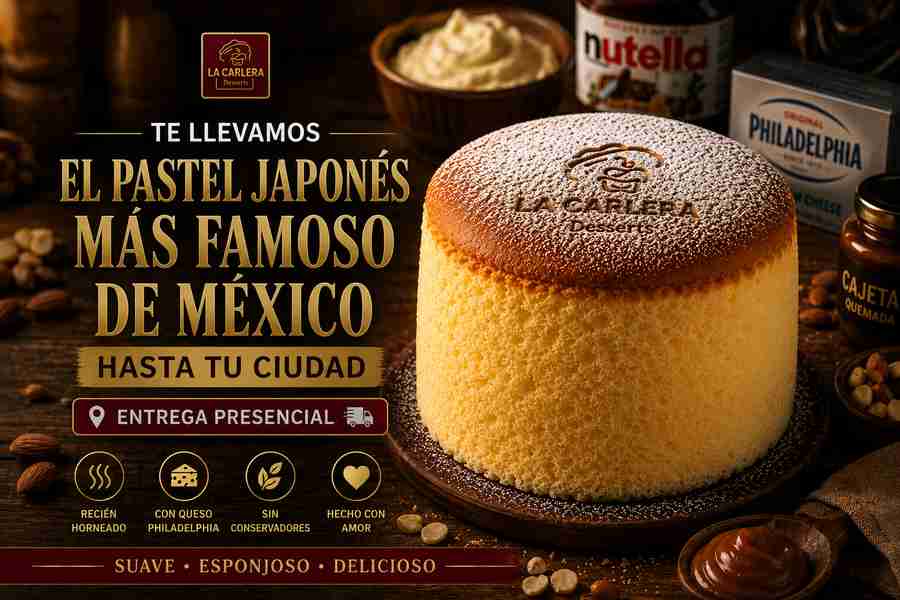 Pastel japonés de queso La Carlera, suave, esponjoso y recién horneado.